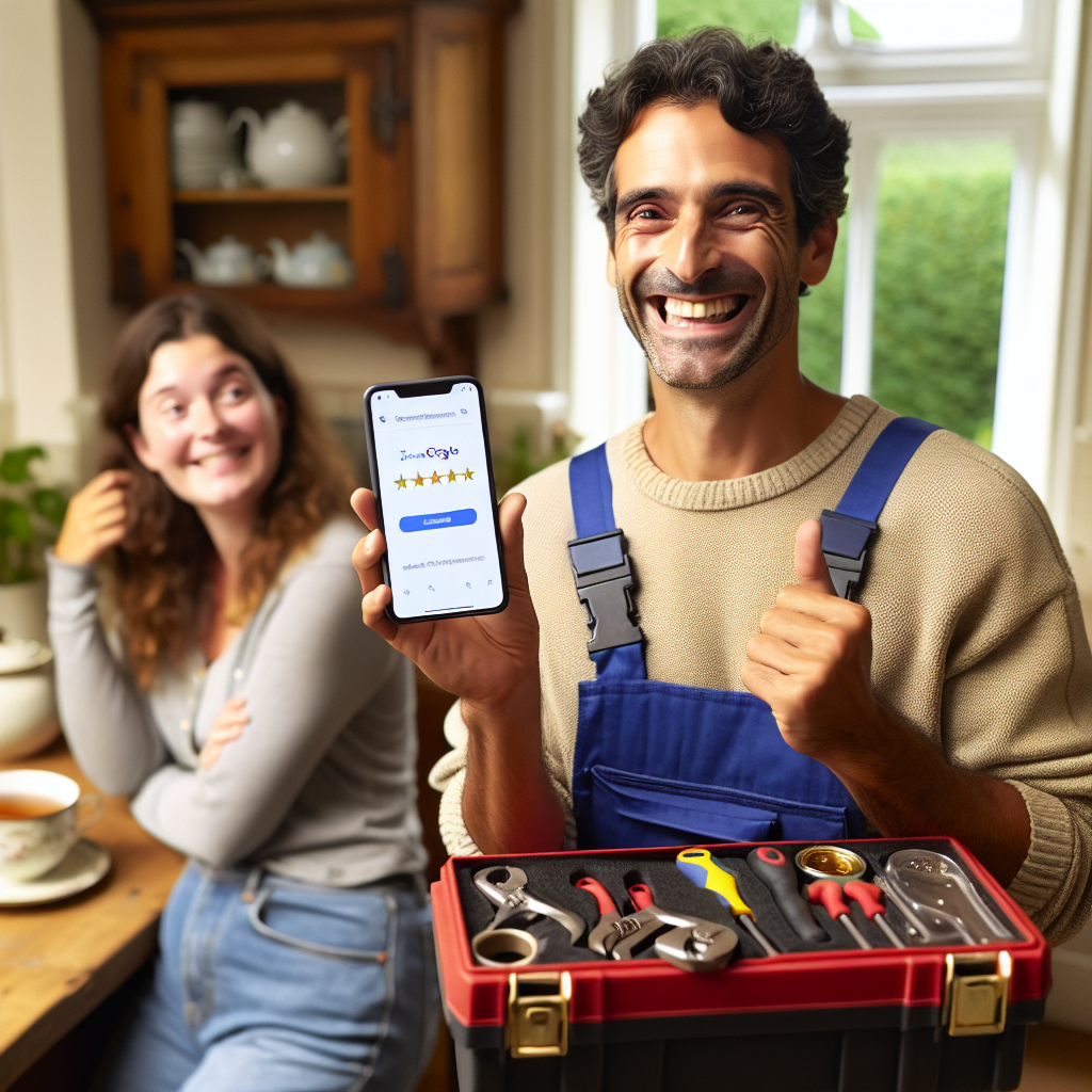 UK plumber getting Google review from happy customer